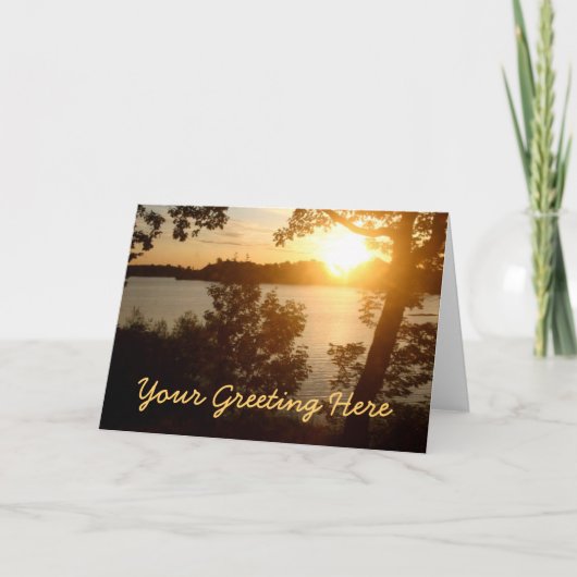 湖の挨拶状の日没 サンキューカード (正面)