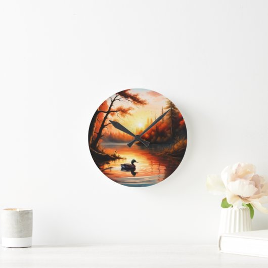 湖の日の出 ラウンド壁時計 (ホーム)