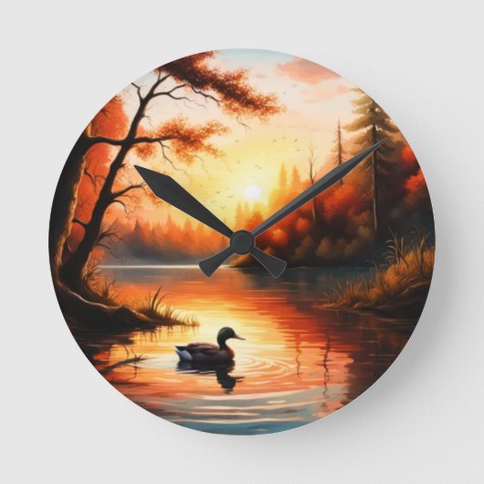 湖の日の出 ラウンド壁時計 (正面)