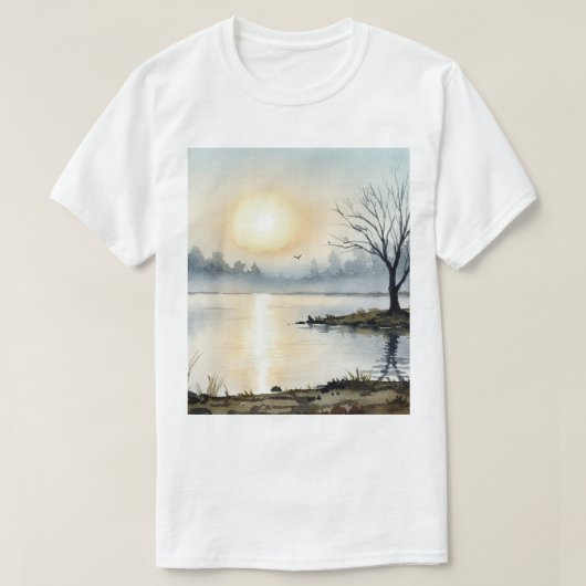 湖の日の出 Tシャツ (デザイン正面)