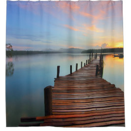 湖の日没 シャワーカーテン