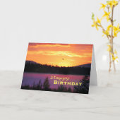 湖の日没、ハッピーバースデー カード (黄色い花)