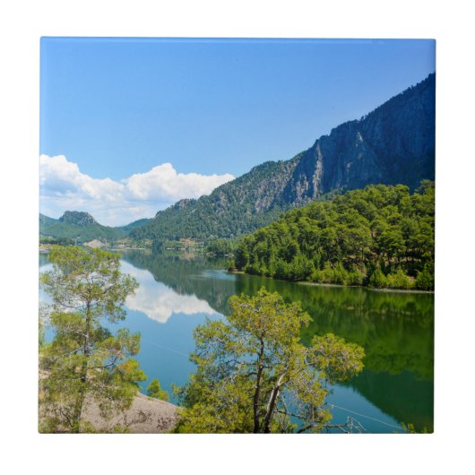 湖の景色と山の映り込み タイル (正面)