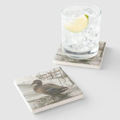 湖の暗闇に灰色のアヒル ストーンコースター (横)