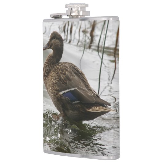 湖の暗闇に灰色のアヒル フラスク (左)