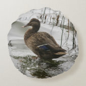 湖の暗闇に灰色のアヒル ラウンドクッション (裏面)