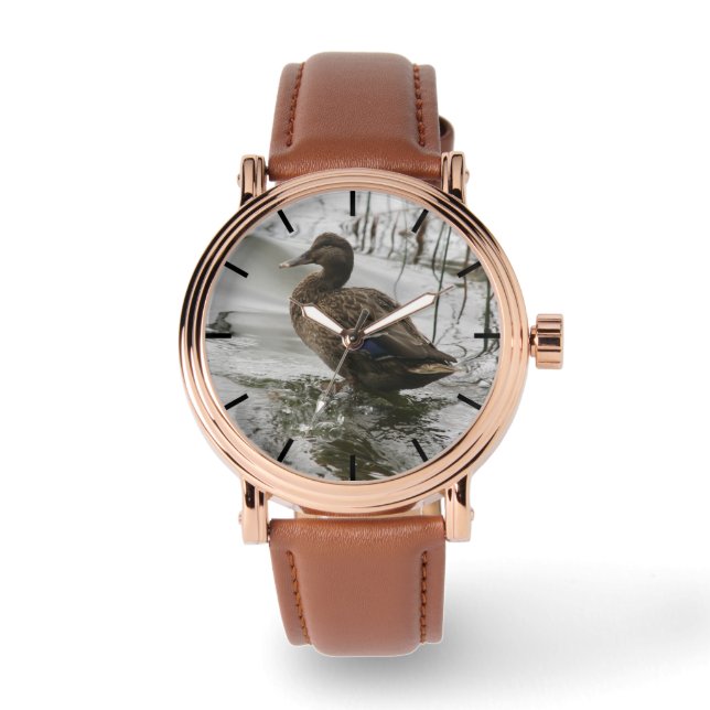 湖の暗闇に灰色のアヒル 腕時計 (正面)