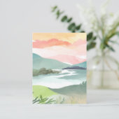 湖の朝日 | 水彩画の自然 ポストカード (スタンド正面)