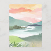 湖の朝日 | 水彩画の自然 ポストカード (正面)