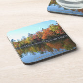 湖の朱色のすみれ色の青いオレンジ日没 コースター (左側)