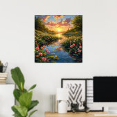 🌿 湖の森の花 自然の静けさ ウォールアート スク (ホームオフィス)