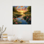 🌿 湖の森の花 自然の静けさ ウォールアート スク (キッチン)