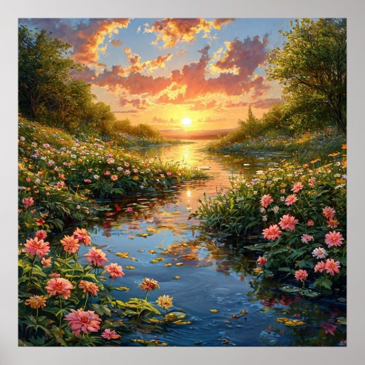 🌿 湖の森の花 自然の静けさ ウォールアート スク (正面)