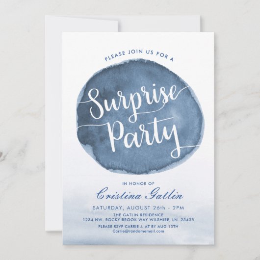 湖の水のシミ | カスタム | サプライズ誕生日パーティー 招待状 (正面)