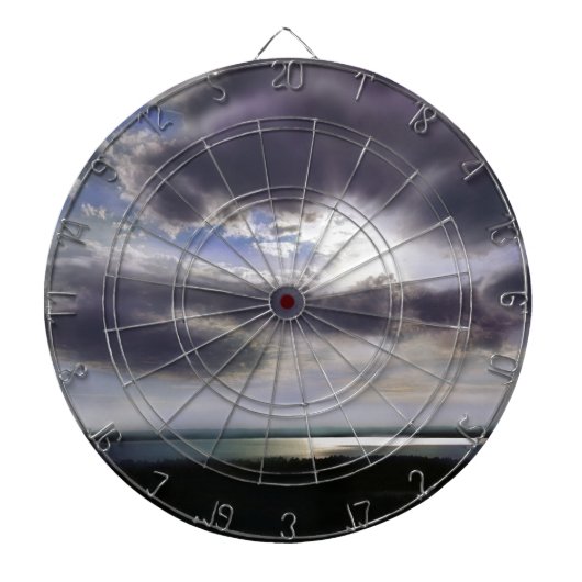 湖の水の色の上に夕日の絵を描夕日 ダーツボード (正面)