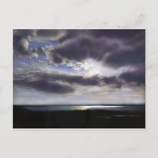 湖の水の色の上に夕日の絵を描夕日 ポストカード (正面)