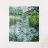 湖の水彩画の壁のタペストリーに沿う歩行 タペストリー (正面)