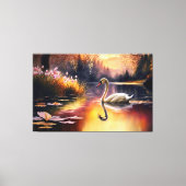 湖の水彩美しい白い白鳥カラフル キャンバスプリント (正面)