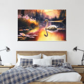 湖の水彩美しい白い白鳥カラフル キャンバスプリント (インサイチュ (寝室))