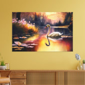 湖の水彩美しい白い白鳥カラフル キャンバスプリント (インサイチュ (リビング))