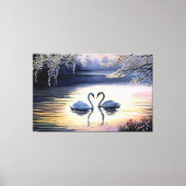 湖の水彩美しい白鳥 キャンバスプリント (正面)