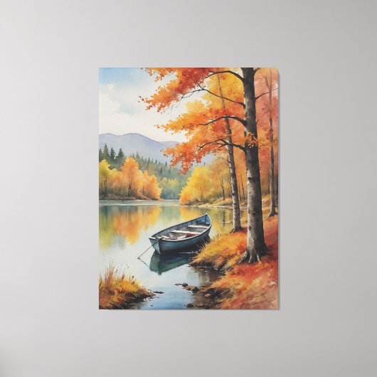 湖の水絵を描色の船 キャンバスプリント (正面)