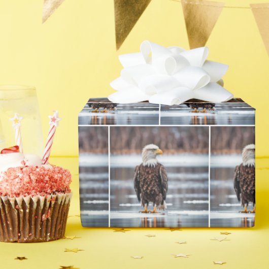 湖の氷の上にハゲのワシ ラッピングペーパー (誕生日パーティー)