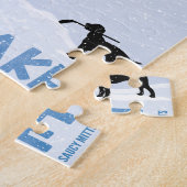 湖の池のホッケーの青い日 ジグソーパズル (側面)