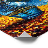 湖の油絵の秋の森 ポスター (角)