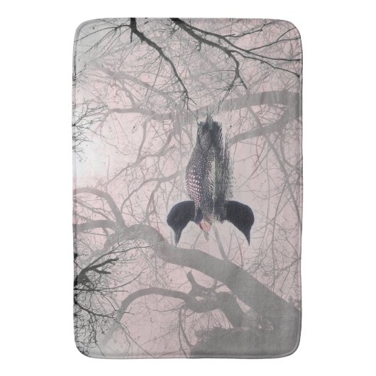 湖の浴室のマットのピンクの白黒水潜り鳥 バスマット (正面縦)