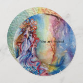 湖の淑女 輝く明るい青 ピンク 紫 白 招待状 (正面/裏面)