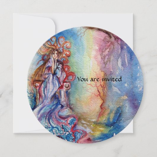 湖の淑女 輝く明るい青 ピンク 紫 白 招待状 (正面)