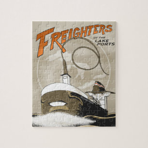 湖の港の貨物船 ジグソーパズル