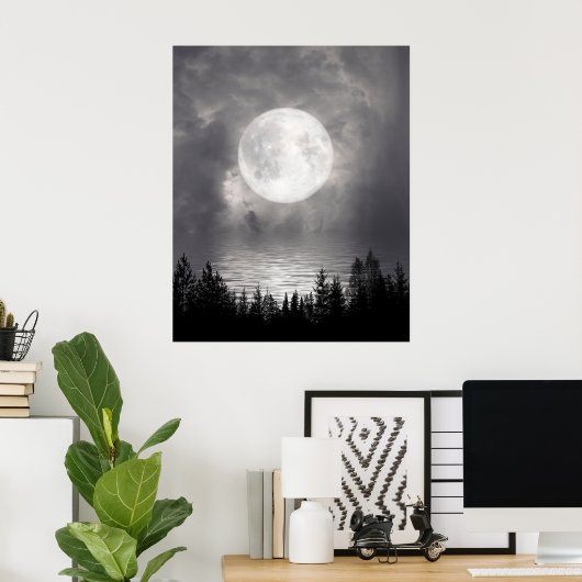 湖の満月 ポスター (ホームオフィス)