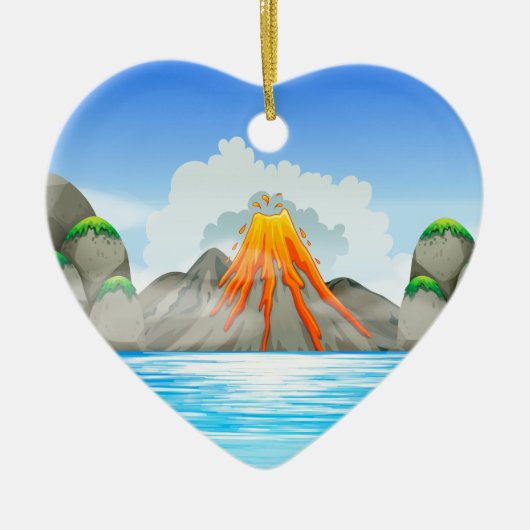 湖の火山噴火 セラミックオーナメント (正面)