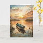 湖の父の日に浮かぶ船 カード (黄色い花)