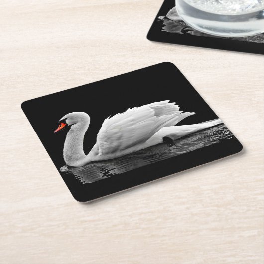湖の白い白鳥 スクエアペーパーコースター (アングル)