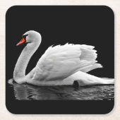 湖の白い白鳥 スクエアペーパーコースター (正面)