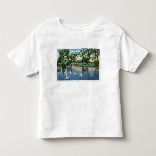 湖の白鳥の景色の眺め トドラーTシャツ (正面)