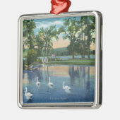 湖の白鳥の景色の眺め メタルオーナメント (左)