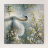 湖の白鳥の花絵画 ジグソーパズル (横)