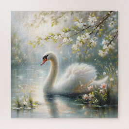 湖の白鳥の花絵画 ジグソーパズル