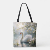 湖の白鳥 春の花の芸術 トートバッグ (裏面)