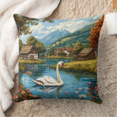 湖の白鳥 高級感のあるインテリアアクセント 🦢🌿 クッション (ブランケット)