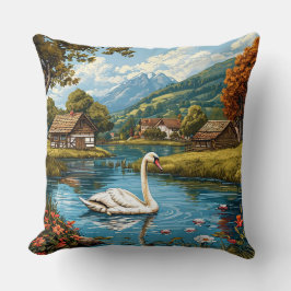 湖の白鳥 高級感のあるインテリアアクセント 🦢🌿 クッション