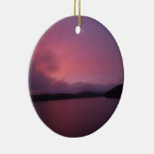 湖の矢印に紫の夕日 セラミックオーナメント (右)