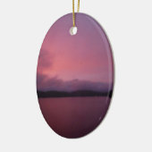 湖の矢印に紫の夕日 セラミックオーナメント (左)
