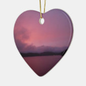 湖の矢印に紫の夕日 セラミックオーナメント (左)