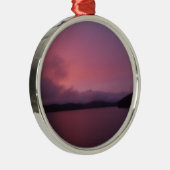 湖の矢印に紫の夕日 メタルオーナメント (右)