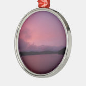 湖の矢印に紫の夕日 メタルオーナメント (左)